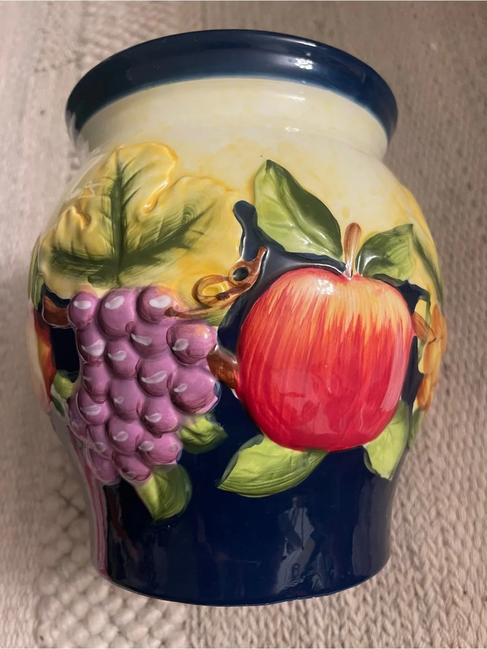 Large Ceramic Fruit Adorned Biscotti Jar